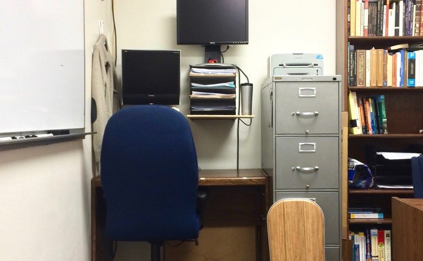 Nick Byrd's standing desk, featuring The Level by FluidStance