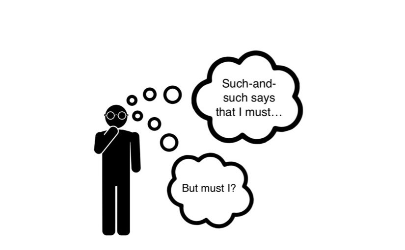 A drawing of a stick figure asking Christine Korsgaard's Normative Question
