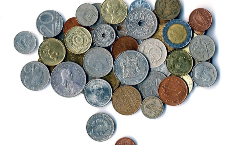 A picture of coins from various places around the world.